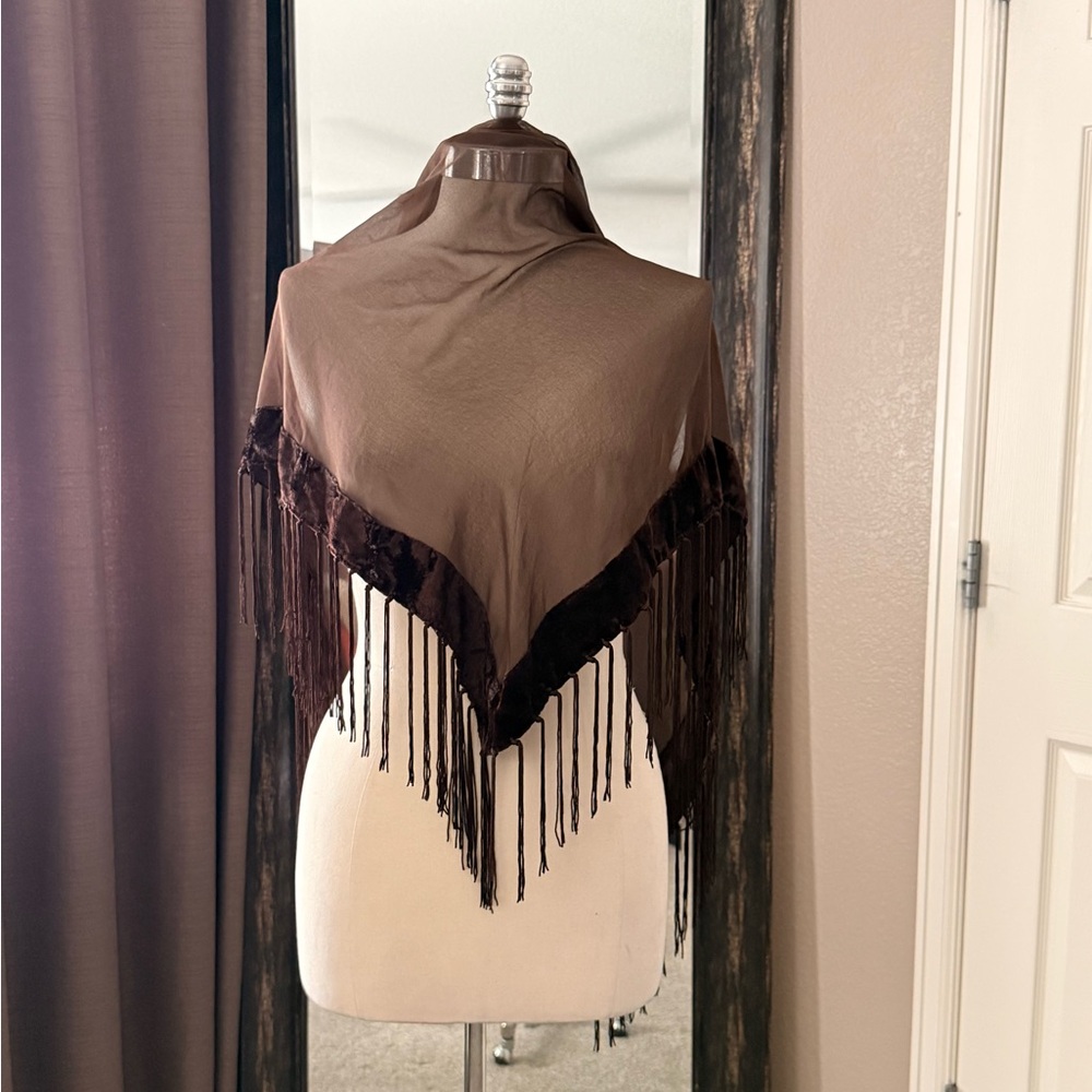 Brown Fringe Shawl